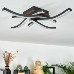 hofstein Plafonnier Odda LED Couleur bois, Noir, 4 lumières