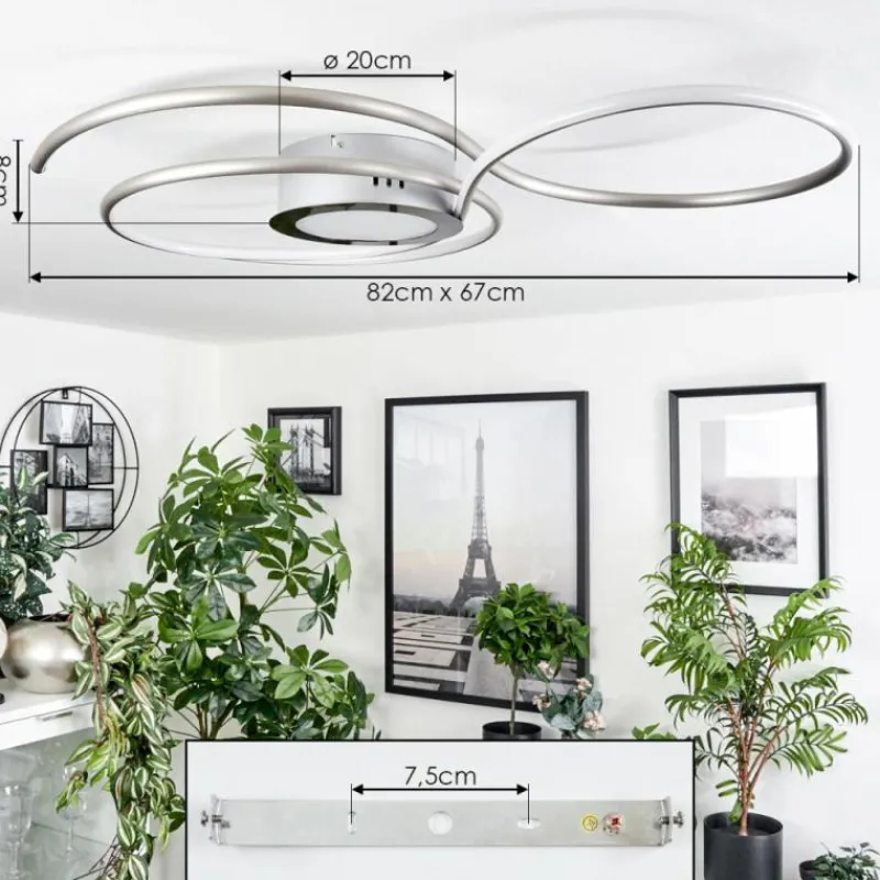 hofstein Plafonnier Olok LED Argenté, Blanc, 1 lumière, Télécommandes