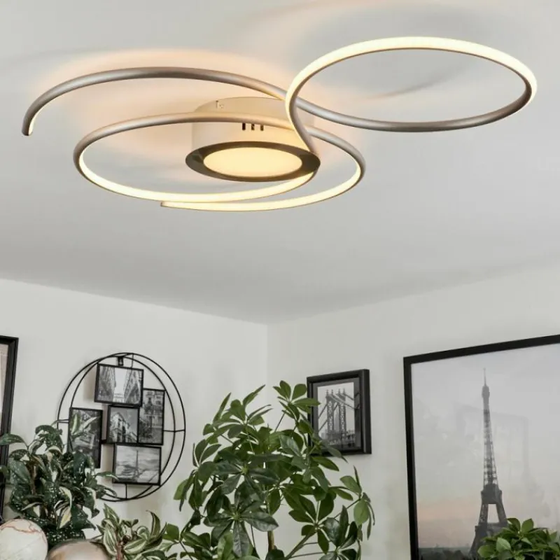 hofstein Plafonnier Olok LED Argenté, Blanc, 1 lumière, Télécommandes