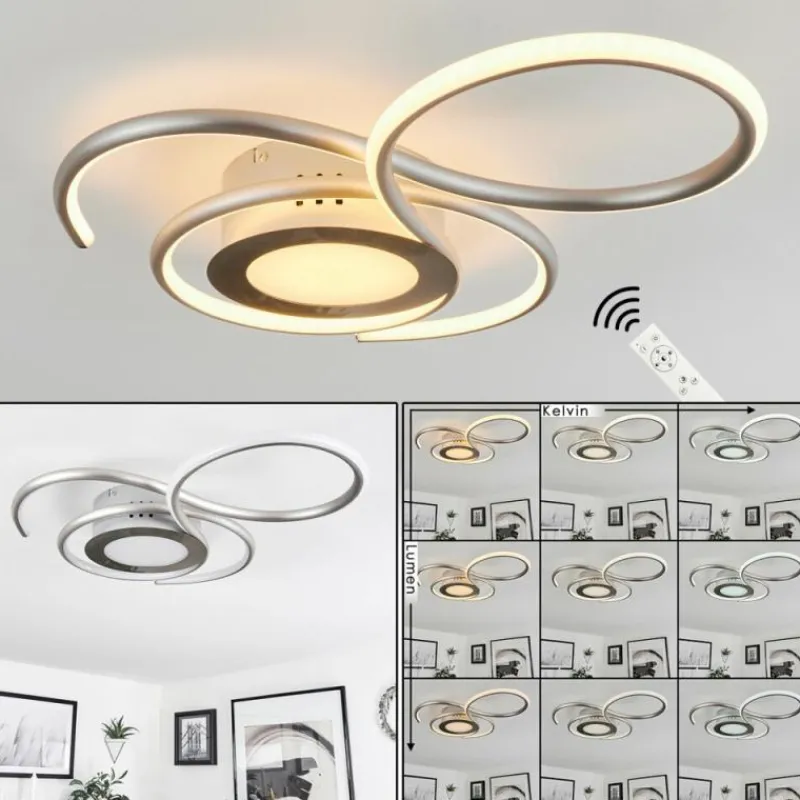 hofstein Plafonnier Olok LED Nickel mat, 1 lumière, Télécommandes