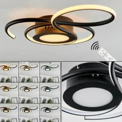 hofstein Plafonnier Olok LED Noir, 1 lumière, Télécommandes
