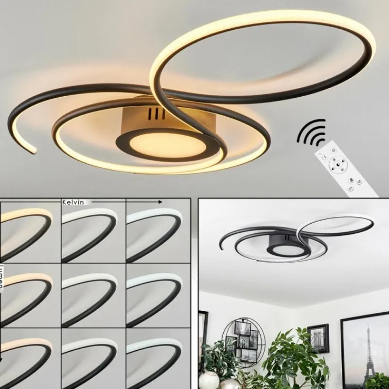 hofstein Plafonnier Olok LED Noir, 1 lumière, Télécommandes