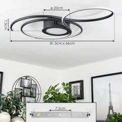hofstein Plafonnier Olok LED Noir, 1 lumière, Télécommandes