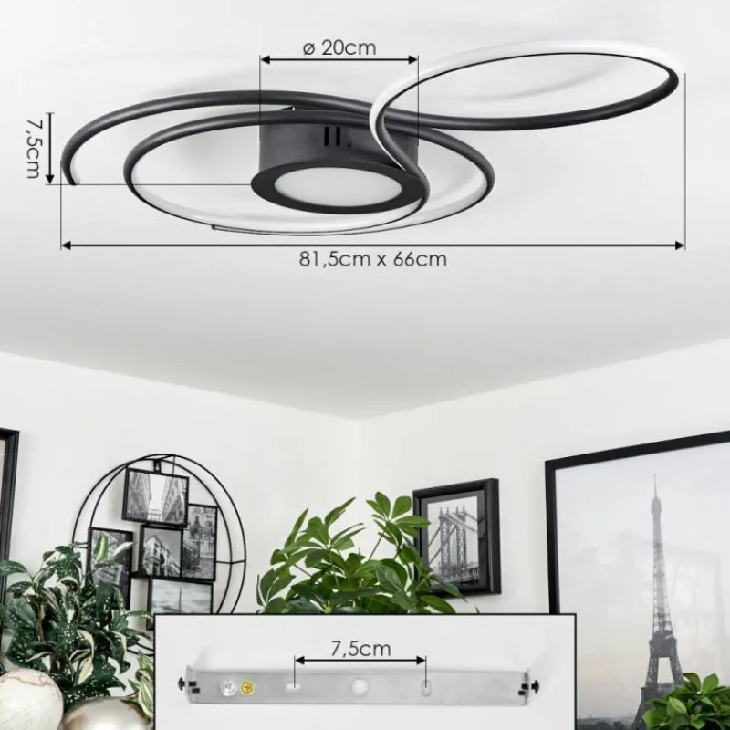 hofstein Plafonnier Olok LED Noir, 1 lumière, Télécommandes