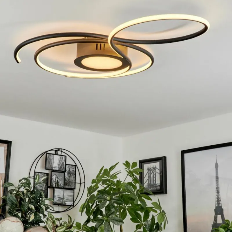 hofstein Plafonnier Olok LED Noir, 1 lumière, Télécommandes