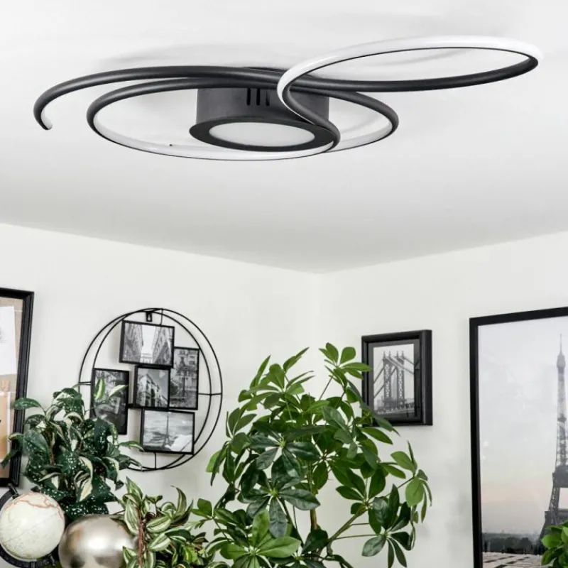 hofstein Plafonnier Olok LED Noir, 1 lumière, Télécommandes