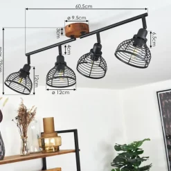 Lampes Industrielles-hofstein Plafonnier Omba Bois foncé, Noir, 4 lumières