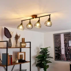 Lampes Industrielles-hofstein Plafonnier Omba Bois foncé, Noir, 4 lumières