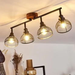 Lampes Industrielles-hofstein Plafonnier Omba Bois foncé, Noir, 4 lumières