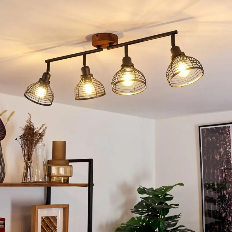 Lampes Industrielles-hofstein Plafonnier Omba Bois foncé, Noir, 4 lumières