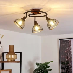 Lampes Vintages & Rétros-hofstein Plafonnier Omba Bois foncé, Noir, 3 lumières