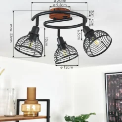 Lampes Vintages & Rétros-hofstein Plafonnier Omba Bois foncé, Noir, 3 lumières