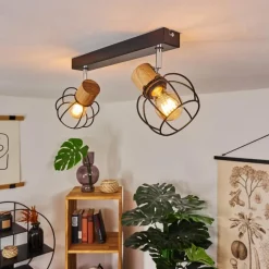 Lampes Vintages & Rétros-hofstein Plafonnier Orkanger Chrome, Écru, Noir, 2 lumières