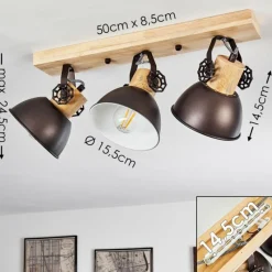 hofstein Plafonnier Orny Anthracite, Bois clair, 3 lumières