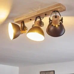 hofstein Plafonnier Orny Anthracite, Bois clair, 3 lumières