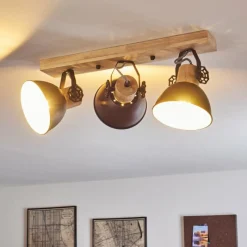 hofstein Plafonnier Orny Anthracite, Bois clair, 3 lumières