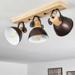 hofstein Plafonnier Orny Anthracite, Bois clair, 3 lumières