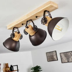 hofstein Plafonnier Orny Anthracite, Bois clair, 3 lumières