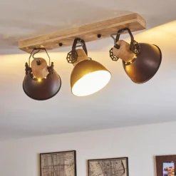 hofstein Plafonnier Orny Anthracite, Bois clair, 3 lumières