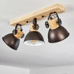 hofstein Plafonnier Orny Anthracite, Bois clair, 3 lumières