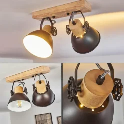 hofstein Plafonnier Orny Anthracite, Bois clair, 2 lumières