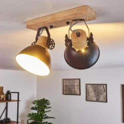 hofstein Plafonnier Orny Anthracite, Bois clair, 2 lumières