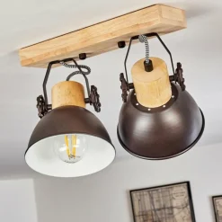 hofstein Plafonnier Orny Anthracite, Bois clair, 2 lumières