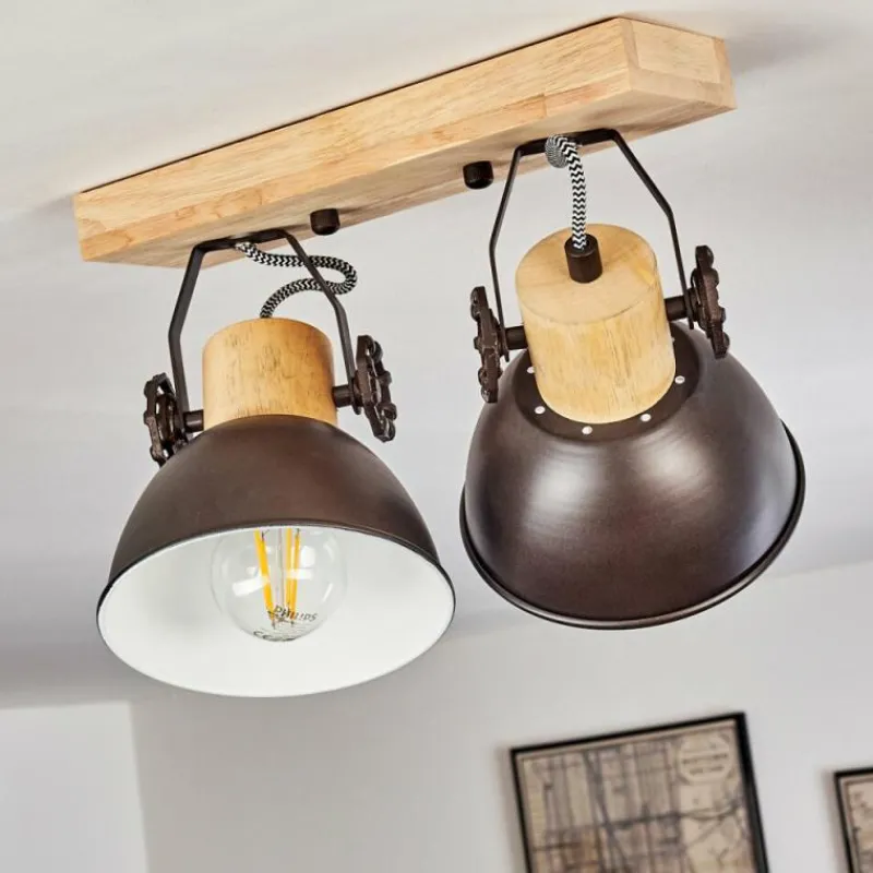 hofstein Plafonnier Orny Anthracite, Bois clair, 2 lumières