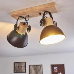 hofstein Plafonnier Orny Anthracite, Bois clair, 2 lumières