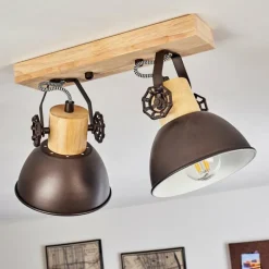 hofstein Plafonnier Orny Anthracite, Bois clair, 2 lumières