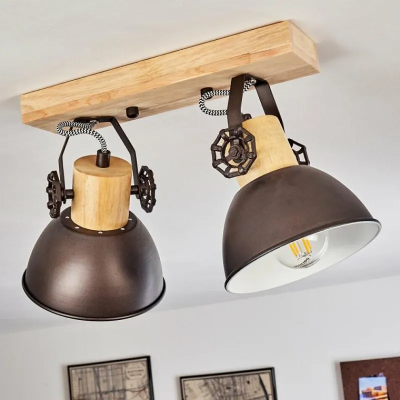 hofstein Plafonnier Orny Anthracite, Bois clair, 2 lumières