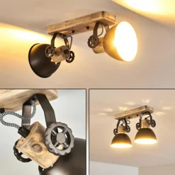 hofstein Plafonnier Orny Anthracite, Bois clair, 2 lumières