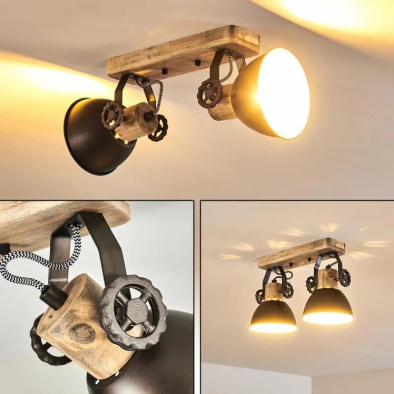 hofstein Plafonnier Orny Anthracite, Bois clair, 2 lumières