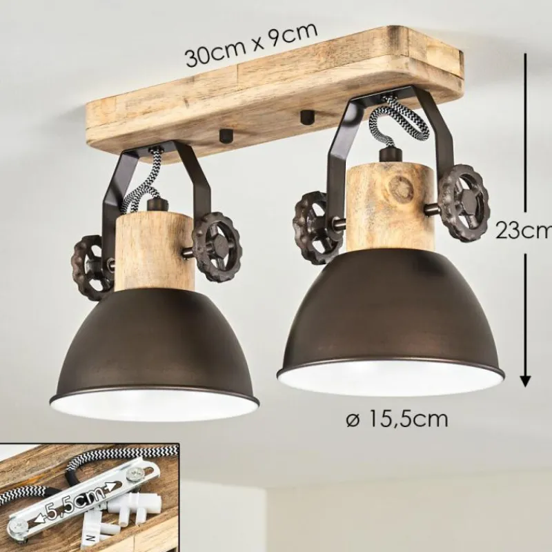 hofstein Plafonnier Orny Anthracite, Bois clair, 2 lumières