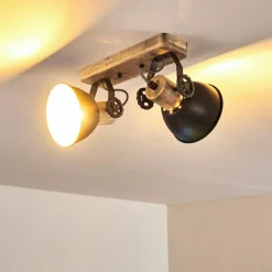 hofstein Plafonnier Orny Anthracite, Bois clair, 2 lumières