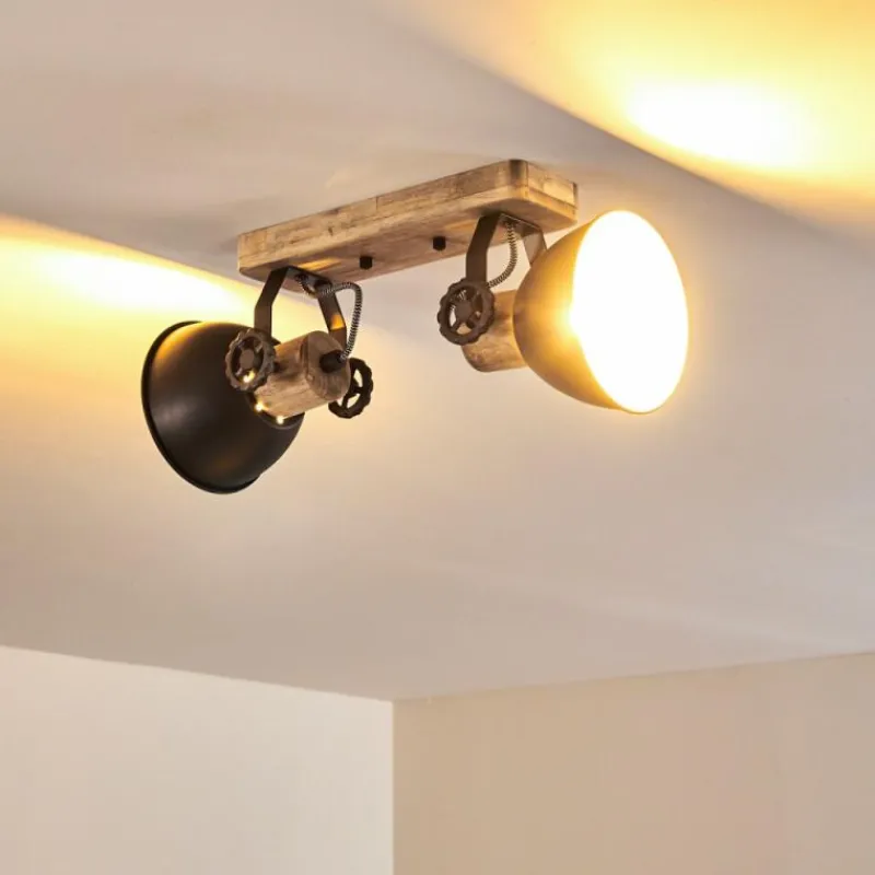 hofstein Plafonnier Orny Anthracite, Bois clair, 2 lumières