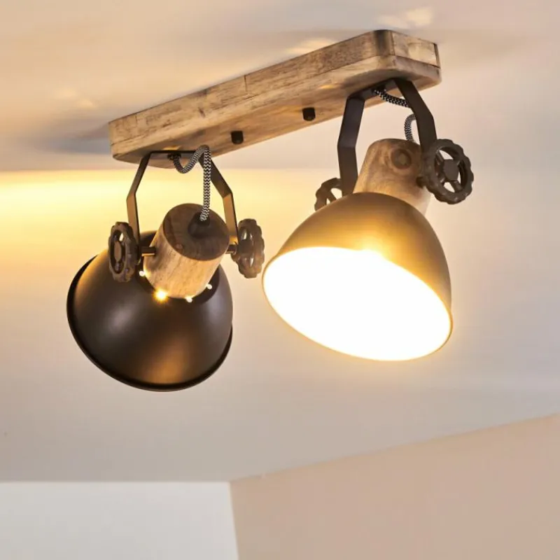 hofstein Plafonnier Orny Anthracite, Bois clair, 2 lumières