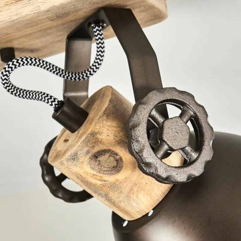 hofstein Plafonnier Orny Anthracite, Bois clair, 2 lumières