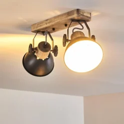 hofstein Plafonnier Orny Anthracite, Bois clair, 2 lumières