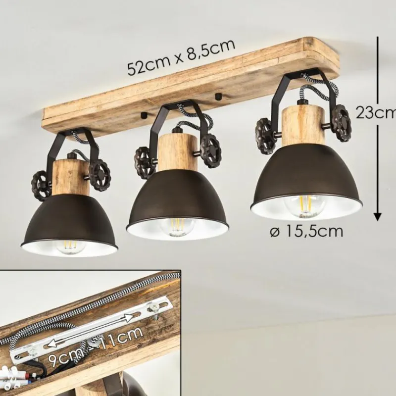 hofstein Plafonnier Orny Anthracite, Bois clair, 3 lumières