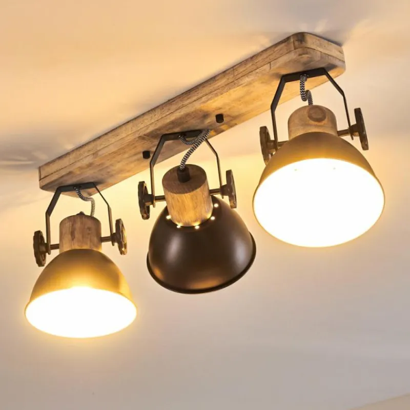 hofstein Plafonnier Orny Anthracite, Bois clair, 3 lumières