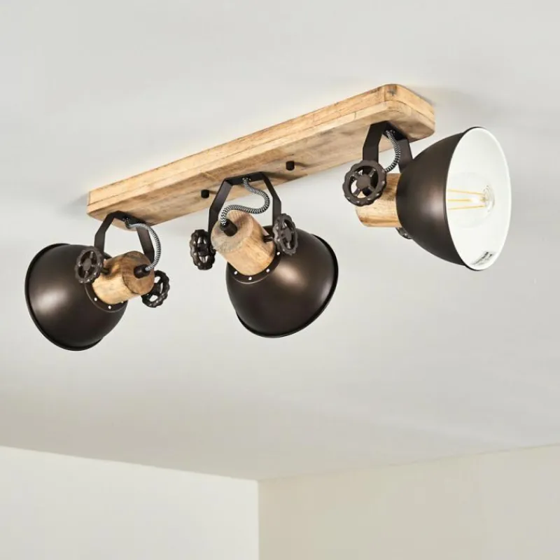 hofstein Plafonnier Orny Anthracite, Bois clair, 3 lumières