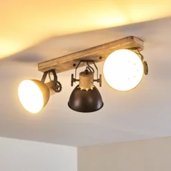 hofstein Plafonnier Orny Anthracite, Bois clair, 3 lumières