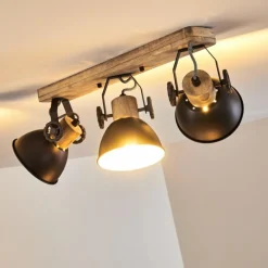 hofstein Plafonnier Orny Anthracite, Bois clair, 3 lumières