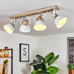 Lampes Industrielles-hofstein Plafonnier Orny Bois clair, Blanc, 4 lumières
