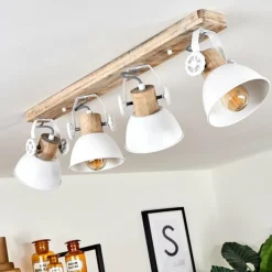 Lampes Industrielles-hofstein Plafonnier Orny Bois clair, Blanc, 4 lumières