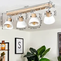Lampes Industrielles-hofstein Plafonnier Orny Bois clair, Blanc, 4 lumières