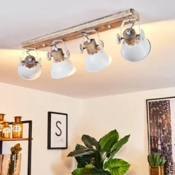 Lampes Industrielles-hofstein Plafonnier Orny Bois clair, Blanc, 4 lumières