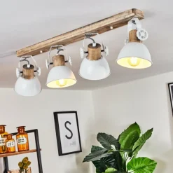 Lampes Industrielles-hofstein Plafonnier Orny Bois clair, Blanc, 4 lumières