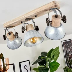 Lampes Industrielles-hofstein Plafonnier Orny Bois clair, Argenté, 3 lumières